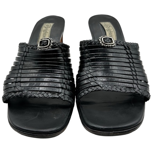 Brighton Freddi Strappy Mule Braided Trim Croc Leather Open Toe Heeled Sandals - Picture 4 of 15